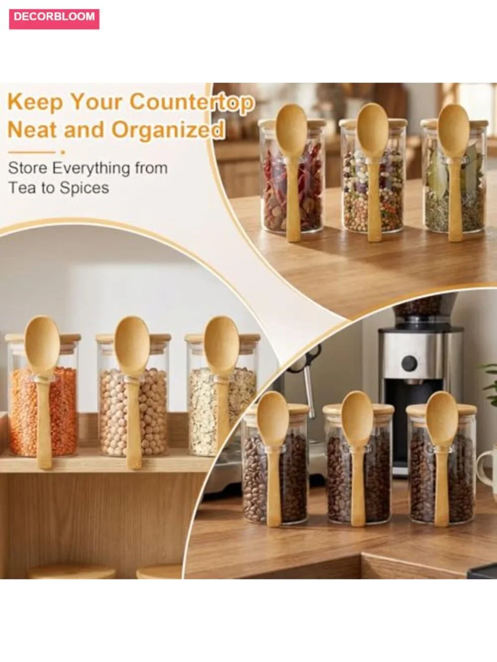 10-Pack Glass Jars with Bamboo Lids, Airtight Food Storage Canisters